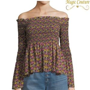 A.L.C. Agra Off Shoulder Smocked Sleeve Top🖤💗💛